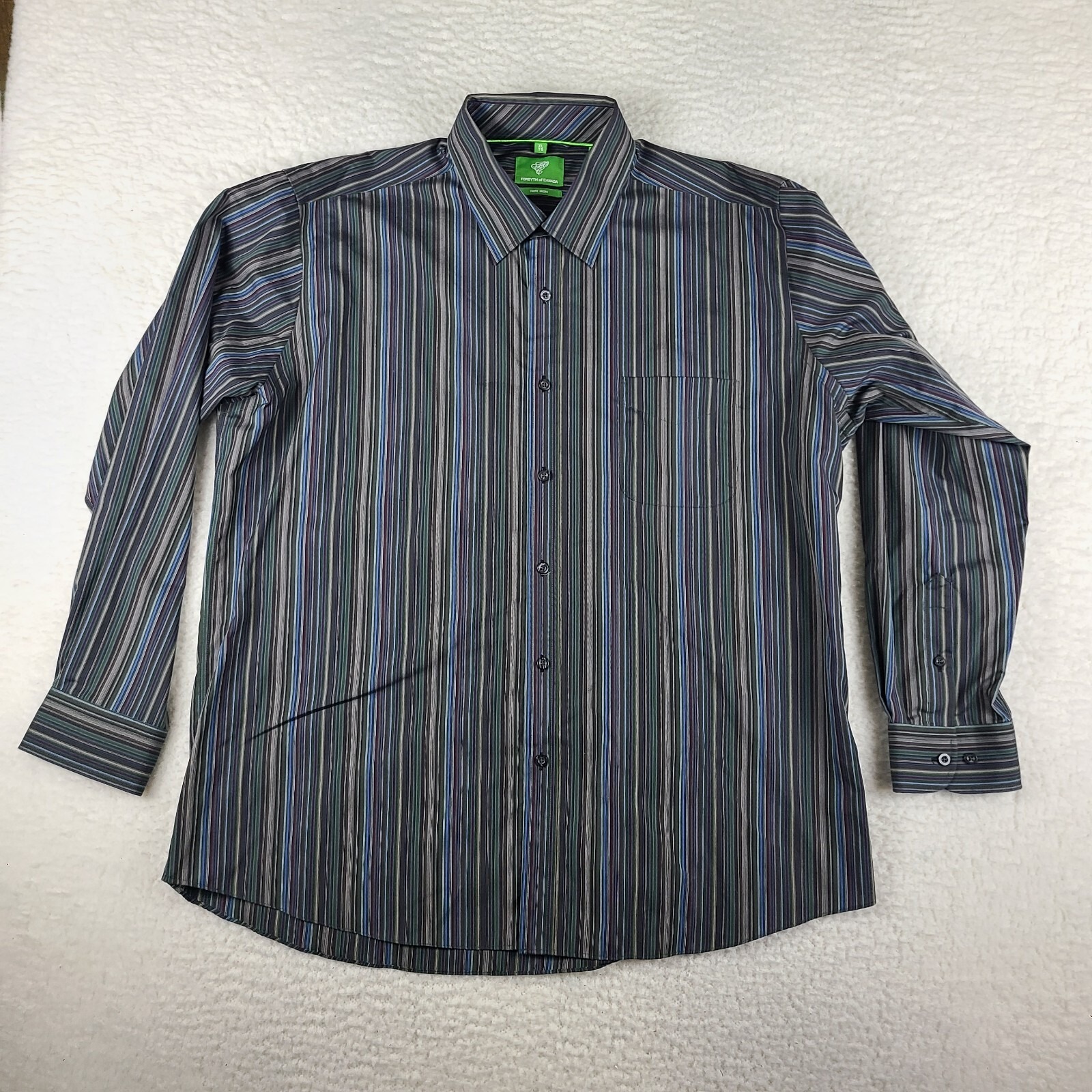 Forsyth Of Canada Dress Shirt Men Xl Brown Blue Green Striped Non Iron Button Up